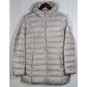 Eddie Bauer Jacket Womens Small Full Zip EB650 Down Fill Puffer Coat Long Hooded